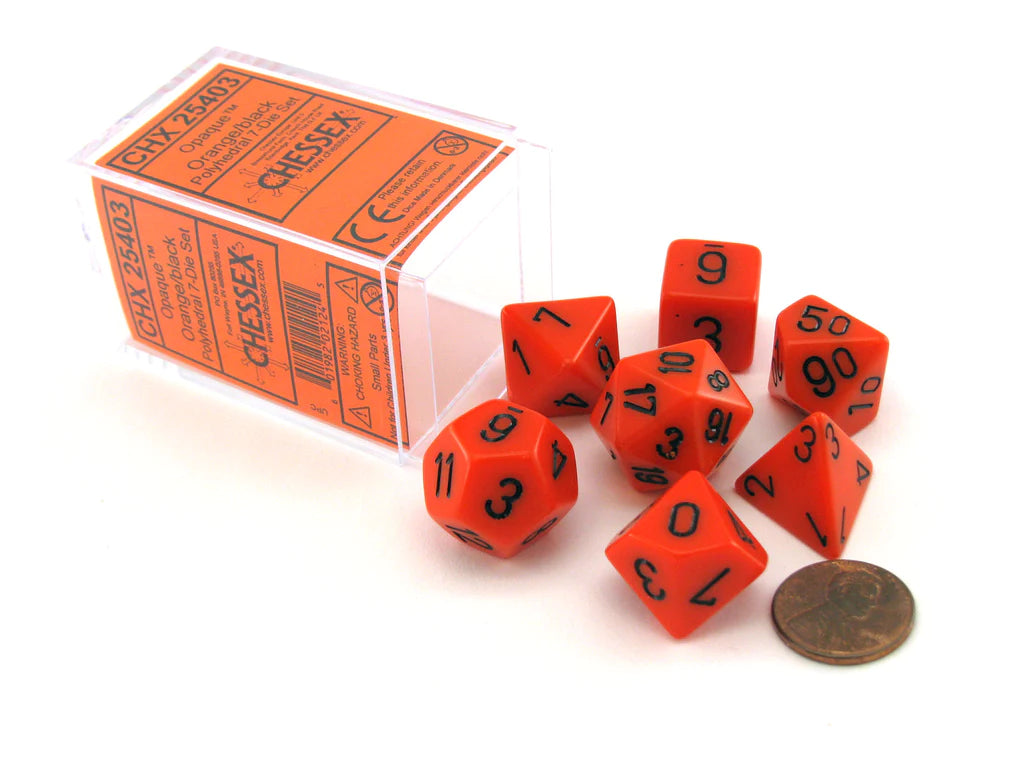 Chessex Translucent Orange 7-Die Polyhedral Dice Set - Role Playing Game Dice With White Numbers - View #3