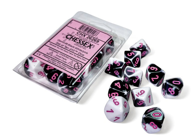 Gemini Black-White/pink Set of Ten d10s