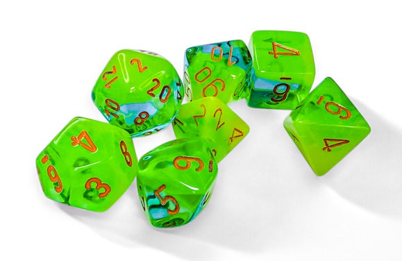 Gemini Polyhedral Plasma Green-Teal/orange Luminary 7-Die Set