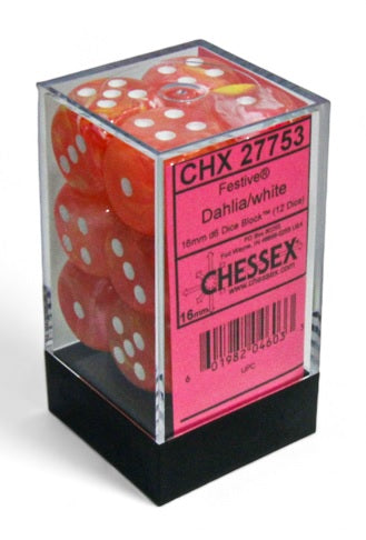 Festive 16mm d6 Dahlia/white Luminary Dice Block (12 dice)