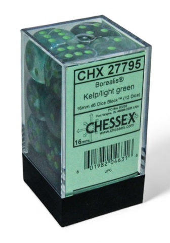 Borealis 16mm d6 Kelp/light green Luminary Dice Block (12 dice)