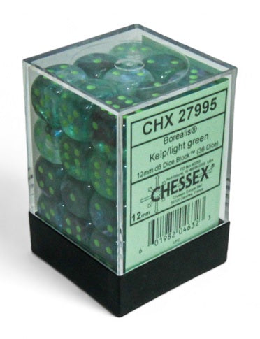 Borealis 12mm d6 Kelp/light green Luminary Dice Block (36 dice)