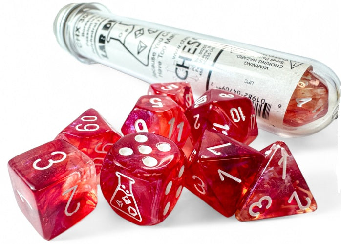 Lab Dice 9 Borealis Passion/white Luminary Polyhedral 7-Die Set (with bonus die)