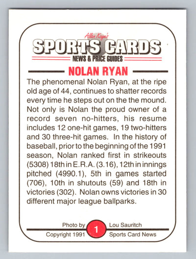 1991 Allan Kaye's Sports Cards News Magazine - #1 Nolan Ryan