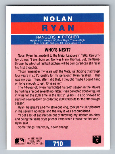 1992 Fleer #710 Nolan Ryan