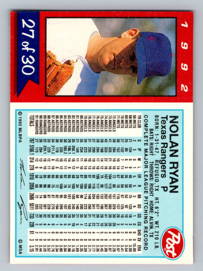 1992 Post Cereal #27 Nolan Ryan