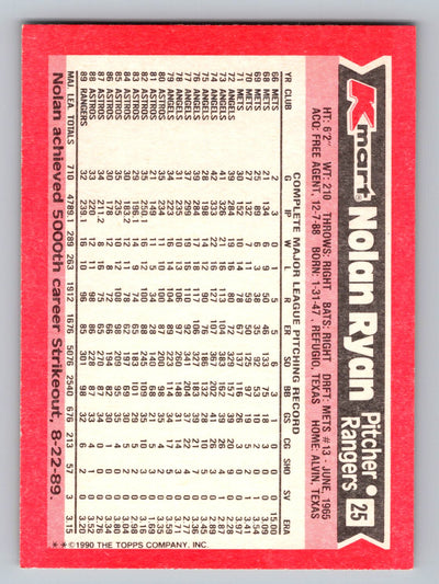 1990 Topps Kmart Super Stars #25 Nolan Ryan