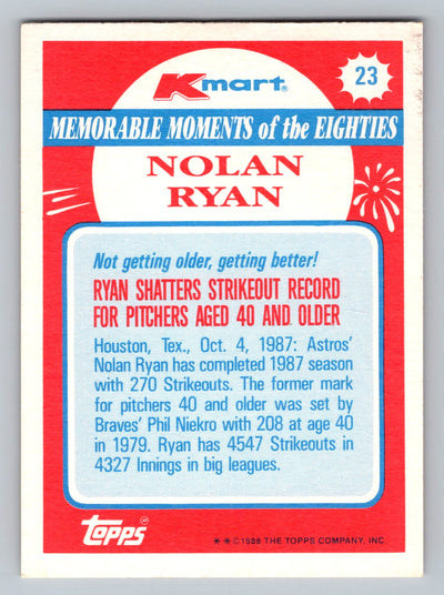 1988 Topps Kmart Memorable Moments #23 Nolan Ryan