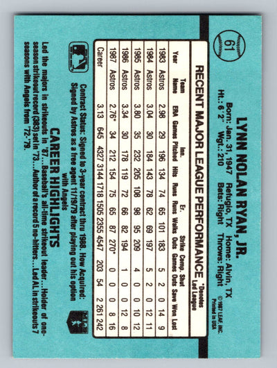 1988 Donruss #61b Nolan Ryan