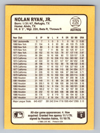 1988 Donruss Baseball's Best #232 Nolan Ryan