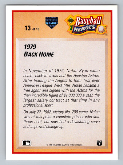 1991 Upper Deck #13 Nolan Ryan Baseball Heroes: Nolan Ryan