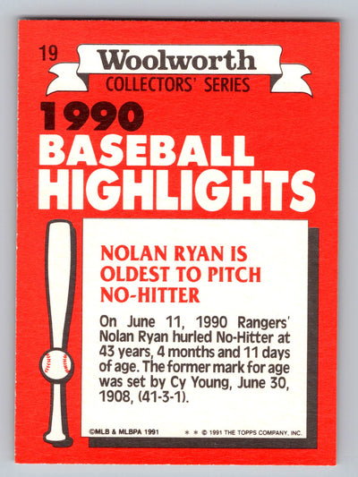 1991 Topps Woolworth Baseball Highlights #19 Nolan Ryan