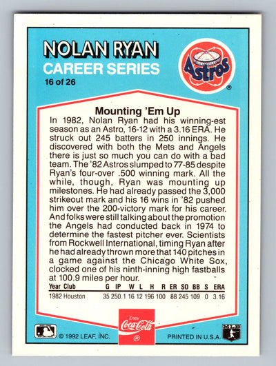 1992 Donruss Coca-Cola Nolan Ryan #16 Nolan Ryan