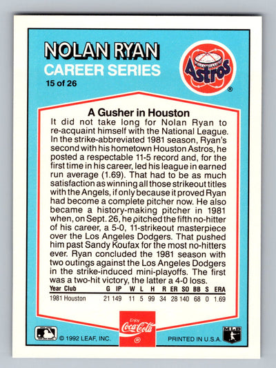 1992 Donruss Coca-Cola Nolan Ryan #15 Nolan Ryan