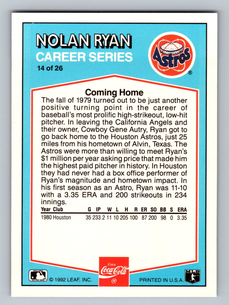 1992 Donruss Coca-Cola Nolan Ryan 