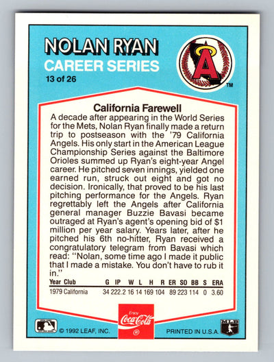 1992 Donruss Coca-Cola Nolan Ryan #13 Nolan Ryan