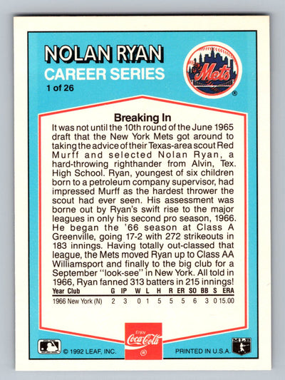 1992 Donruss Coca-Cola Nolan Ryan #1 Nolan Ryan