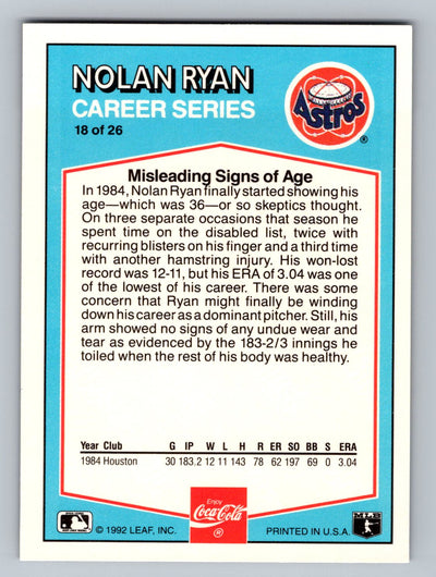 1992 Donruss Coca-Cola Nolan Ryan #18 Nolan Ryan