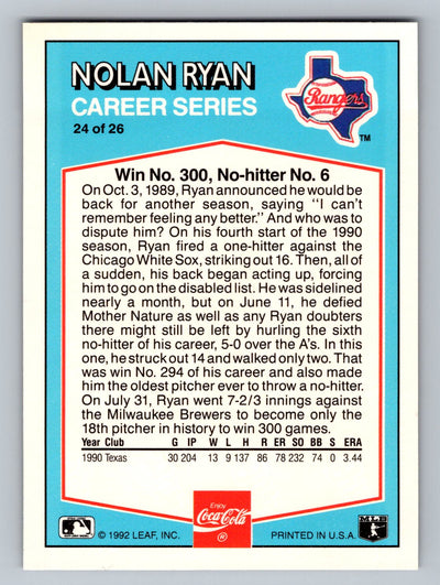 1992 Donruss Coca-Cola Nolan Ryan #24 Nolan Ryan