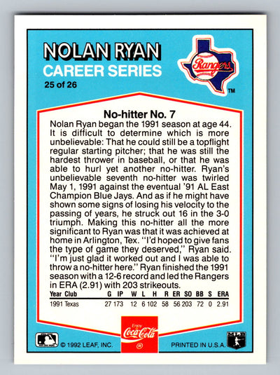 1992 Donruss Coca-Cola Nolan Ryan #25 Nolan Ryan