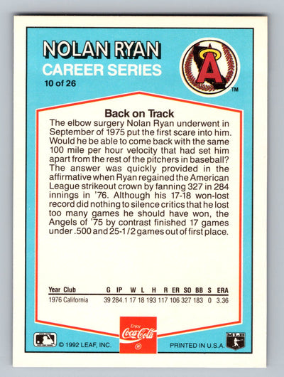 1992 Donruss Coca-Cola Nolan Ryan #10 Nolan Ryan