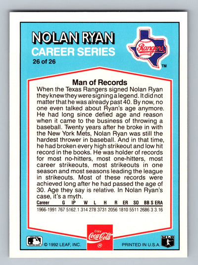 1992 Donruss Coca-Cola Nolan Ryan #26 Nolan Ryan