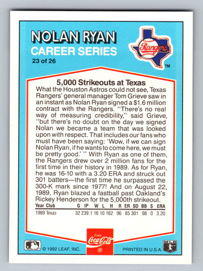 1992 Donruss Coca-Cola Nolan Ryan #23 Nolan Ryan