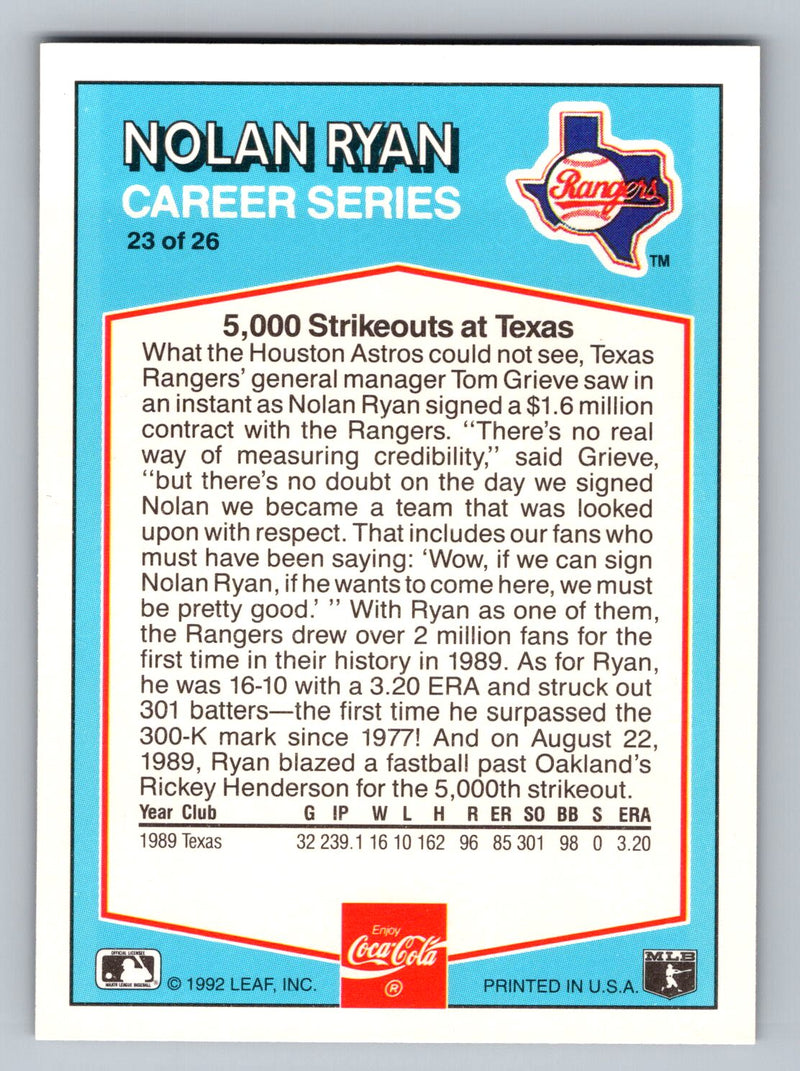 1992 Donruss Coca-Cola Nolan Ryan 