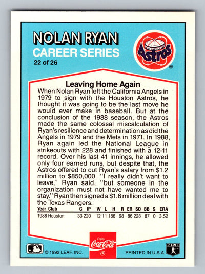 1992 Donruss Coca-Cola Nolan Ryan #22 Nolan Ryan