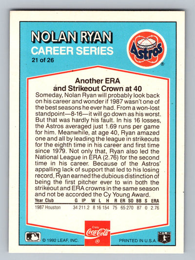 1992 Donruss Coca-Cola Nolan Ryan #21 Nolan Ryan