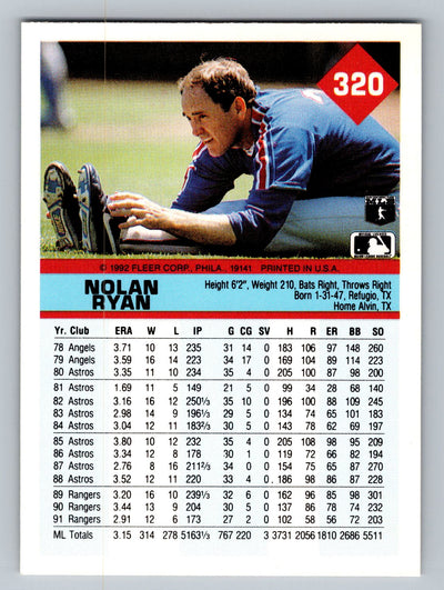 1992 Fleer #320 Nolan Ryan