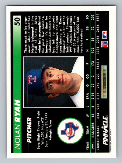 1992 Pinnacle #50 Nolan Ryan