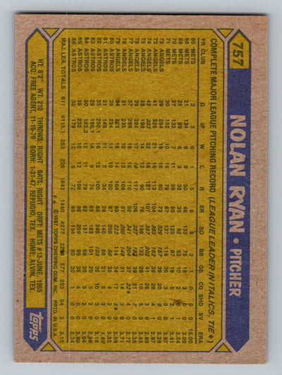 1987 Topps #757 Nolan Ryan