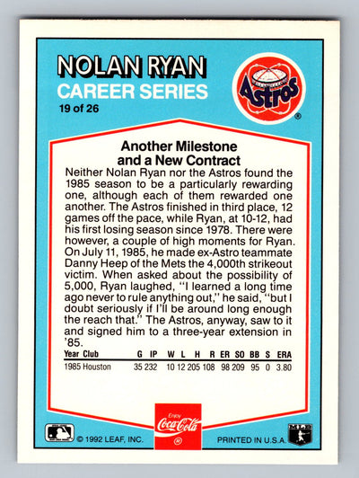 1992 Donruss Coca-Cola Nolan Ryan #19 Nolan Ryan