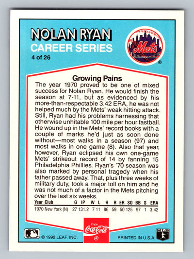 1992 Donruss Coca-Cola Nolan Ryan #4 Nolan Ryan