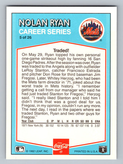 1992 Donruss Coca-Cola Nolan Ryan #5 Nolan Ryan