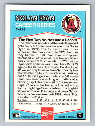 1992 Donruss Coca-Cola Nolan Ryan #7 Nolan Ryan