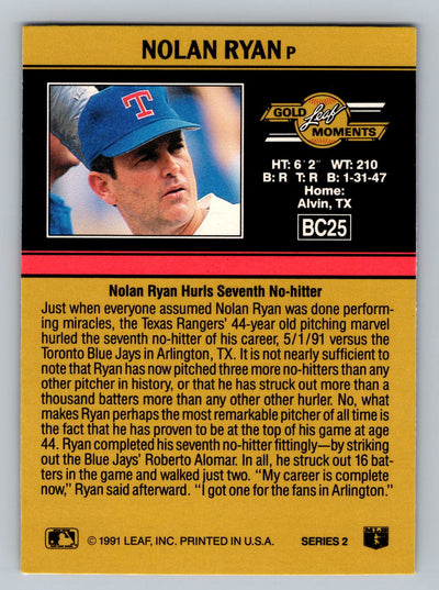 1991 Leaf #BC25 Nolan Ryan Gold Rookies