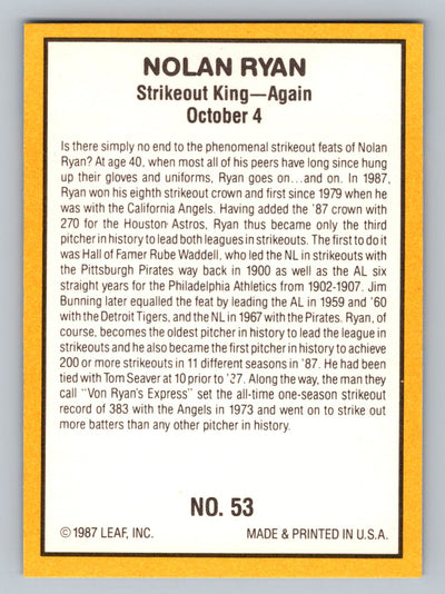 1987 Donruss Highlights #53 Nolan Ryan