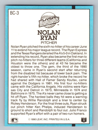 1991 Donruss #BC-3b Nolan Ryan Bonus Cards