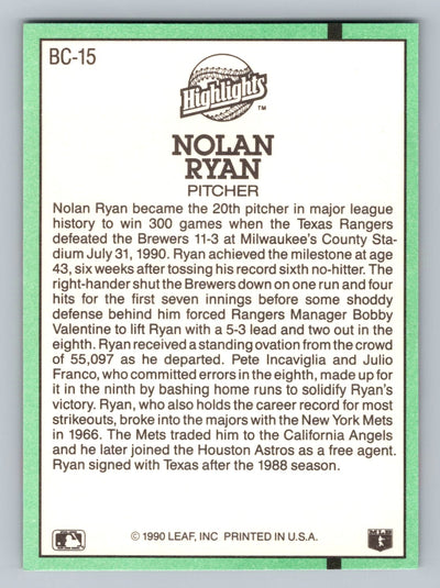 1991 Donruss #BC-15a Nolan Ryan Bonus Cards