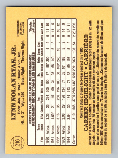 1985 Leaf #216 Nolan Ryan