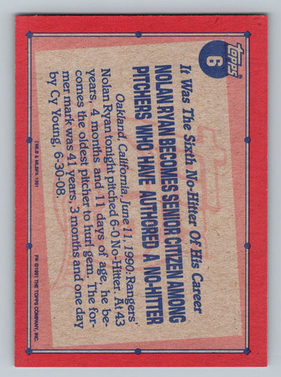 1991 Topps #6 Nolan Ryan