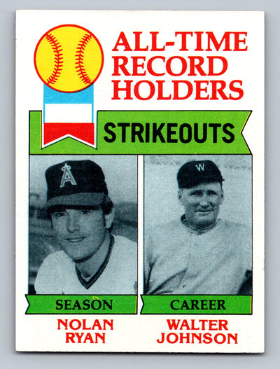 1979 Topps #417 All-Time Record Holders: Strikeouts (Nolan Ryan / Walter Johnson)