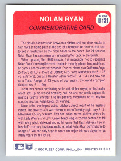 1990 Fleer Update #U-131 Nolan Ryan