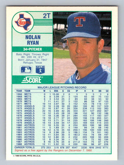 1989 Score Rookie & Traded #2T Nolan Ryan