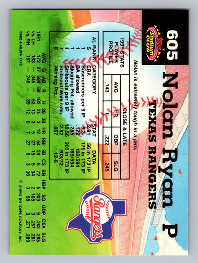 1992 Stadium Club #605 Nolan Ryan East Coast National