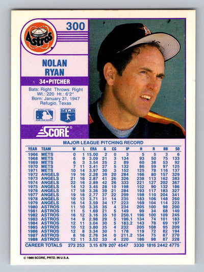 1989 Score #300 Nolan Ryan