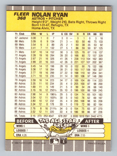 1989 Fleer #368 Nolan Ryan