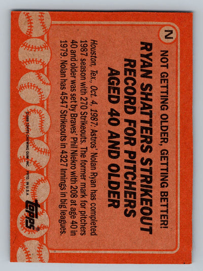 1988 Topps #N Nolan Ryan Wax Box Bottom Panels Singles